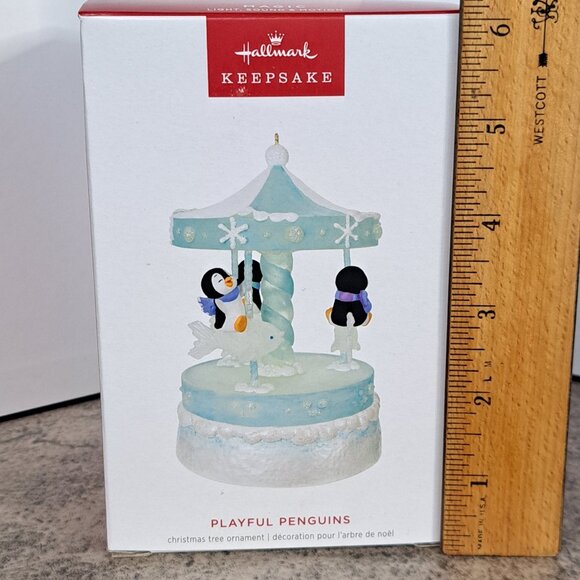 Hallmark Keepsake Christmas Ornament 2024, Playful Penguins on Carousel - Picture 7 of 11
